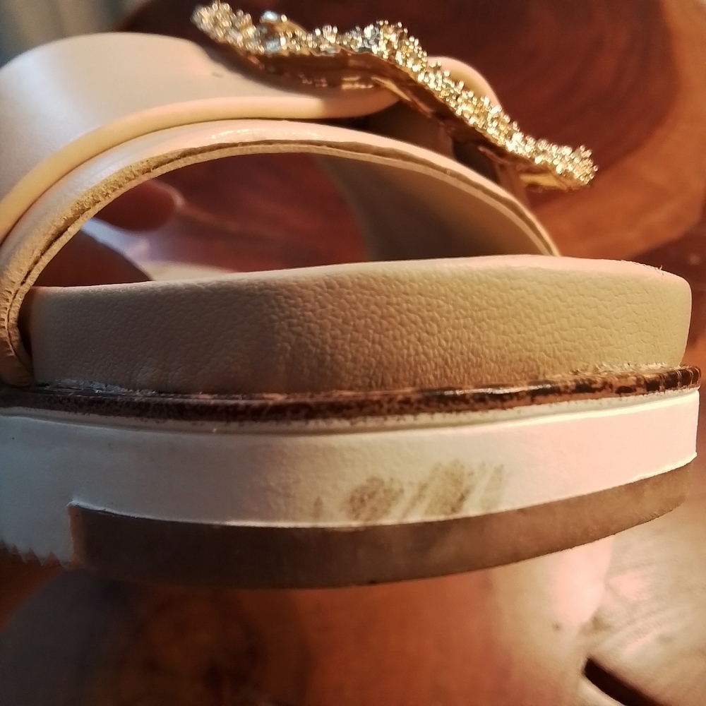 Sam Edelman Ariane 2 Leather Tan & Gold Slide Sandal - 9M - Picture 10 of 12
